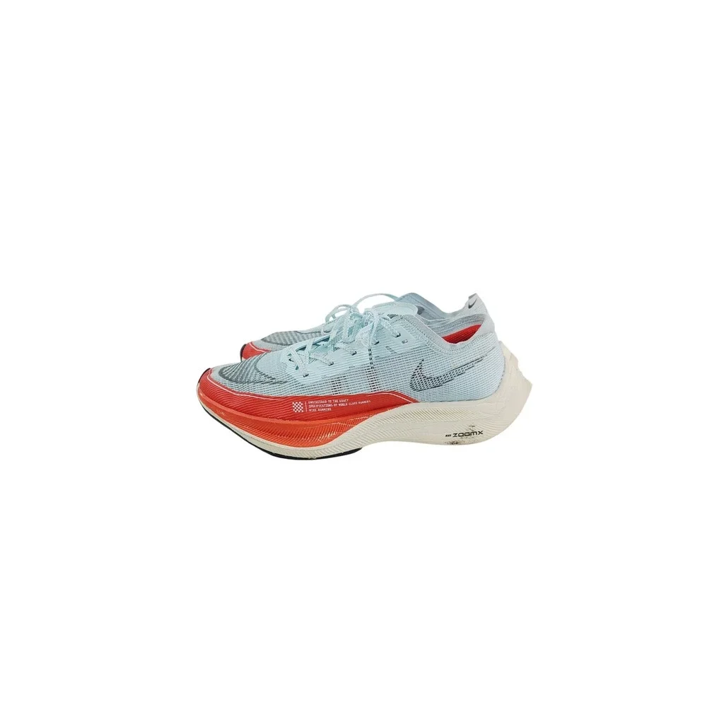 Nike, Athletic ZoomX Vaporfly Next% Running Shoes, Men, Size 9.5 Light Blue/Red.